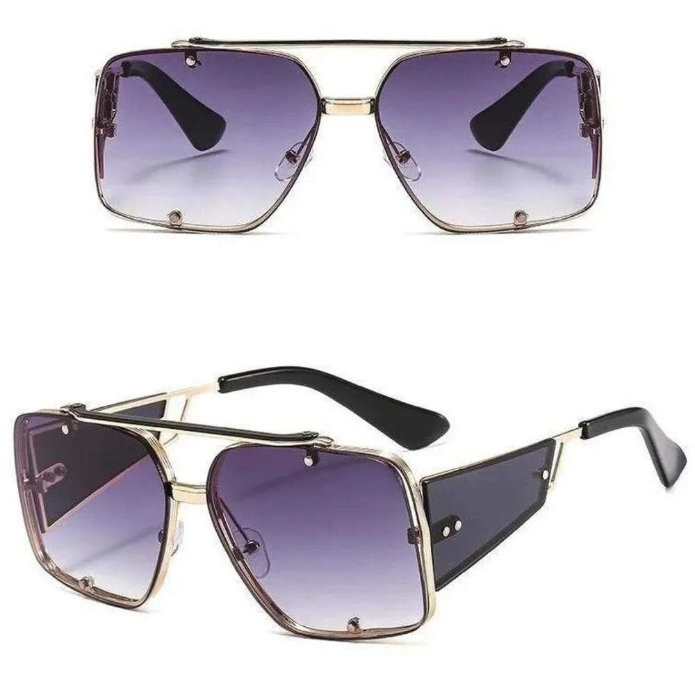 Men Sunglasses Designer Sqyare Gold Frame Black Accents Fashion UV400 Lentes New